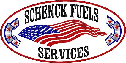 American flag in oval with bunting on sides and the words "Schenk Fuels Services" American flag in oval with bunting on sides and the words "Schenk Fuels Services"