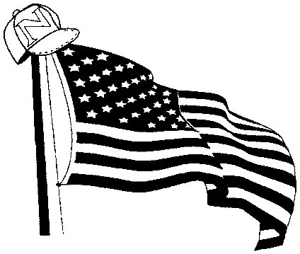 American flag with baseball cap on the flagpole, with the letter "N" on the cap American flag with baseball cap on the flagpole, with the letter "N" on the cap