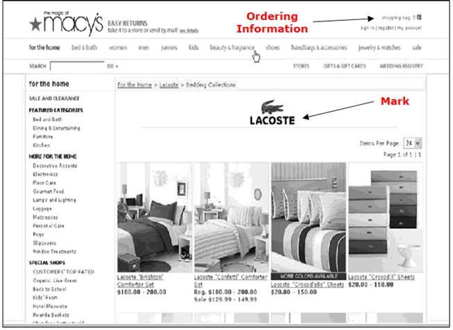 Description: Screenshot of department store webpage displaying bedding products. Description: Screenshot of department store webpage displaying bedding products.