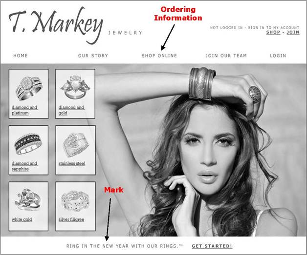 Description: Screenshot of webpage displaying rings and a woman wearing a ring. Description: Screenshot of webpage displaying rings and a woman wearing a ring.