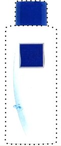 Design of mark described as: color blue applied to the cap of the container of the goods, a white background applied to the rest of the container, a blue rectangle with a silver border displayed against the white background, a light blue curving band, and three light blue droplets on the left side of the white background. Design of mark described as: color blue applied to the cap of the container of the goods, a white background applied to the rest of the container, a blue rectangle with a silver border displayed against the white background, a light blue curving band, and three light blue droplets on the left side of the white background.