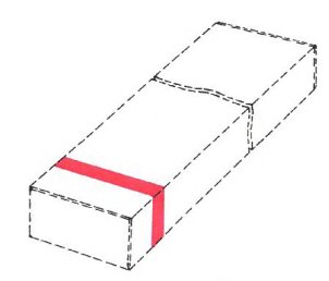 Design of mark described as: a single transverse red stripe applied adjacent to one end of the elongated packaging for the goods. Design of mark described as: a single transverse red stripe applied adjacent to one end of the elongated packaging for the goods.